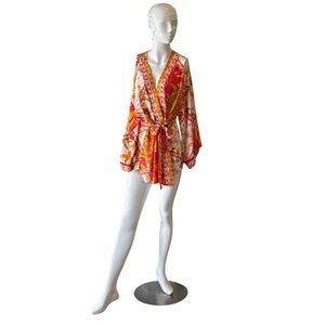 Haute Hippie White Multi Tropical Pineapple Belted Kimono Jacket Size Medium NWT